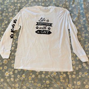 Port and Company White Long Sleeve Tee with Black Print